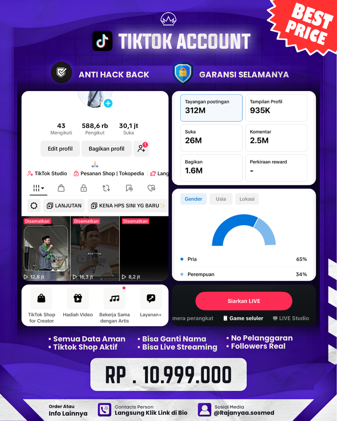 Akun TikTok: AKUN TIKTOK 588,6K FOLLOWERS
