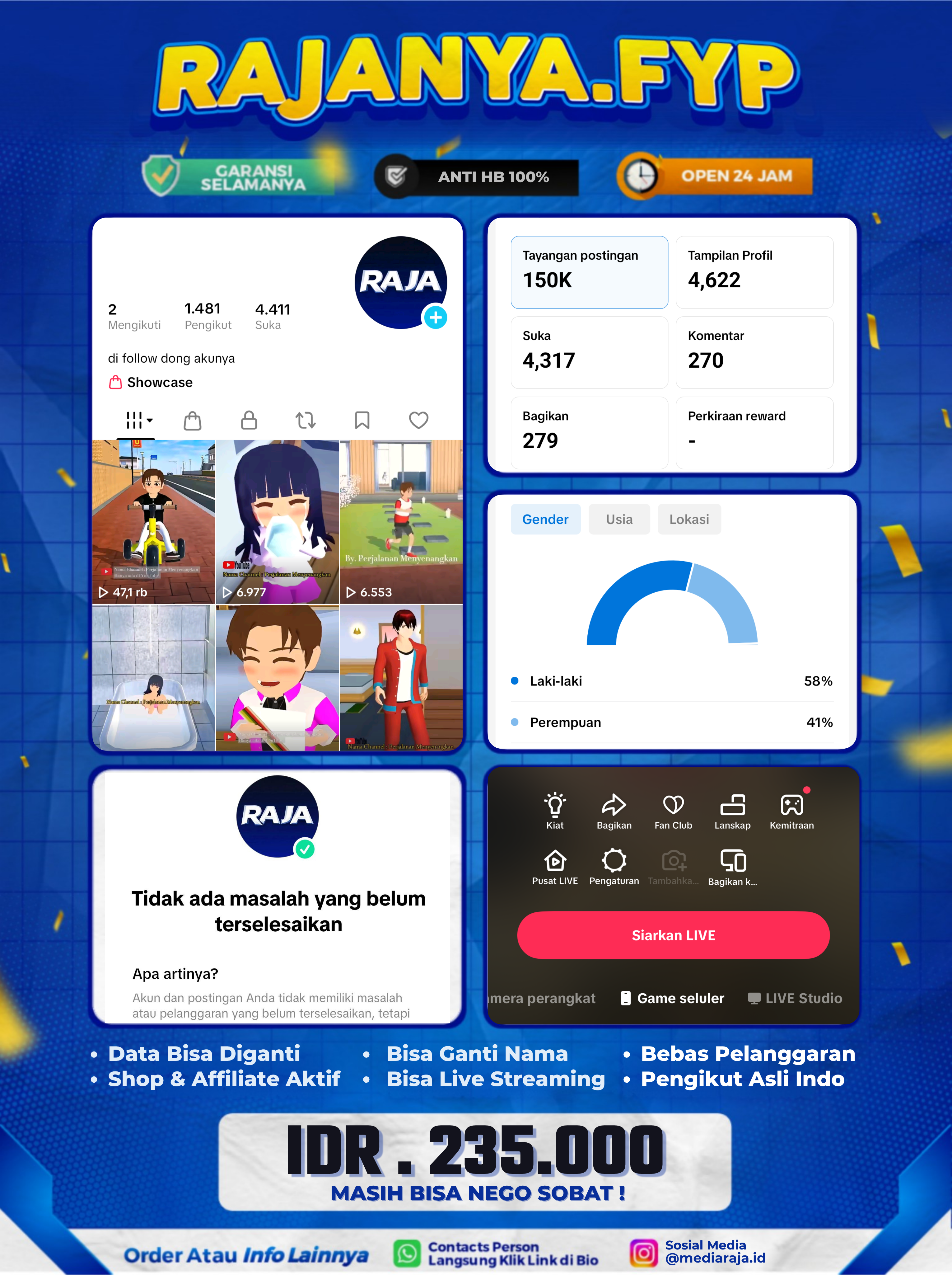 AKUN TIKTOK 1,4K FOLLOWERS